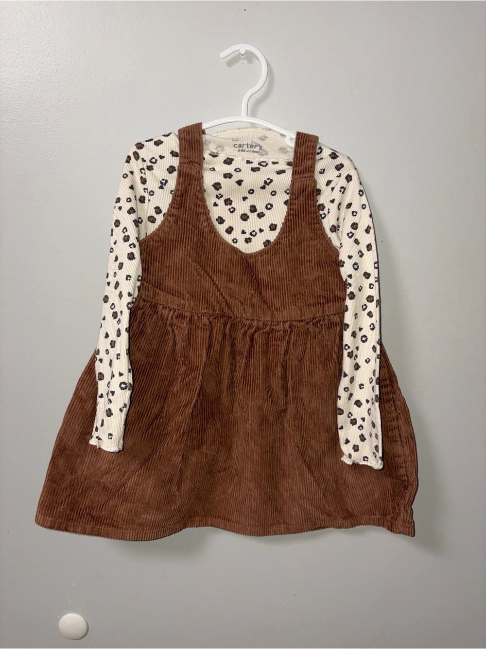 Child of Mine by Carters 2 Piece Brown & Tan Leopard Corduroy Jumper Dress 3T